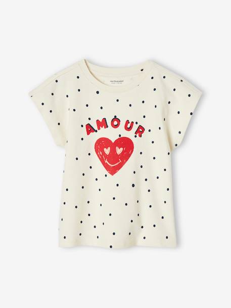 T-shirt 'amour' à pois fille écru 2 - vertbaudet enfant 