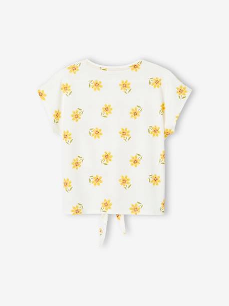 T-shirt imprimé fille avec noeud fantaisie écru+kaki+marine+rose mauve imprimé+vanille+vert 6 - vertbaudet enfant 