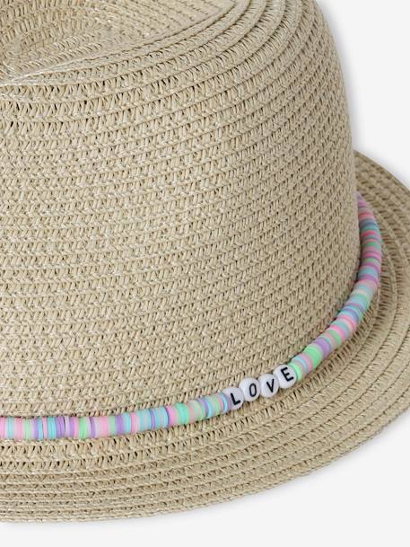 Chapeau aspect paille avec perles fille sable 5 - vertbaudet enfant 