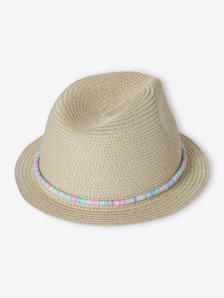 Chapeau aspect paille avec perles fille sable 4 - vertbaudet enfant 