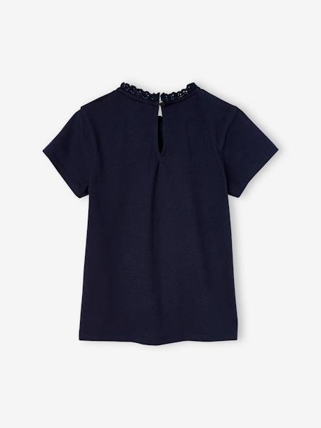 T-shirt col en broderie anglaise personnalisable fille manches courtes écru+marine 11 - vertbaudet enfant 