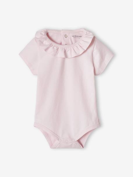 Lot de 2 bodies bébé col fantaisie manches courtes ouverture dos lilas poudré+lot blanc 2 - vertbaudet enfant 