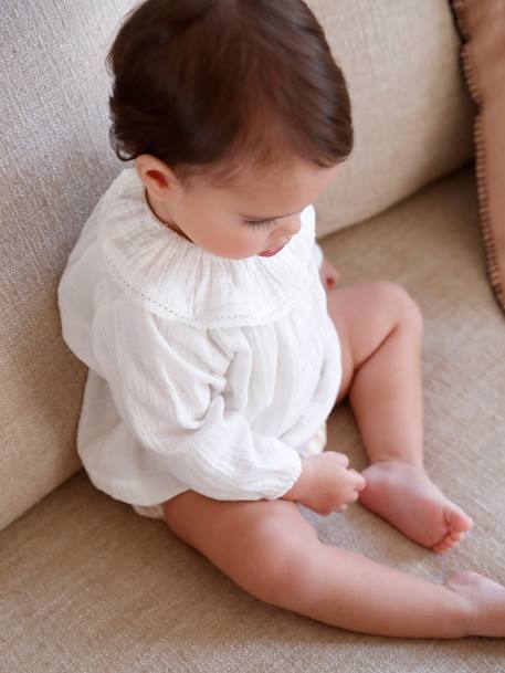 Blouse en gaze de coton bébé col volanté écru 4 - vertbaudet enfant 