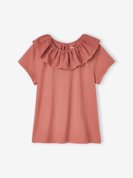 T-shirt à collerette en broderie anglaise fille écru+vert sauge+vieux rose 10 - vertbaudet enfant 