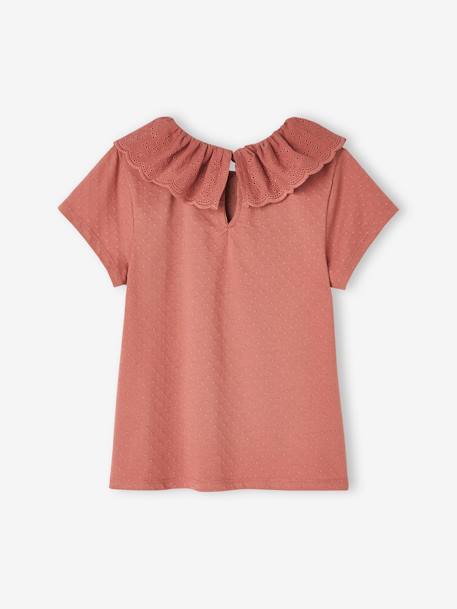 T-shirt à collerette en broderie anglaise fille écru+vert sauge+vieux rose 11 - vertbaudet enfant 