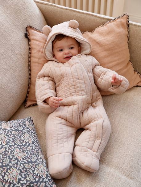 Combipilote en gaze de coton bébé ouverture décalée beige 1 - vertbaudet enfant 