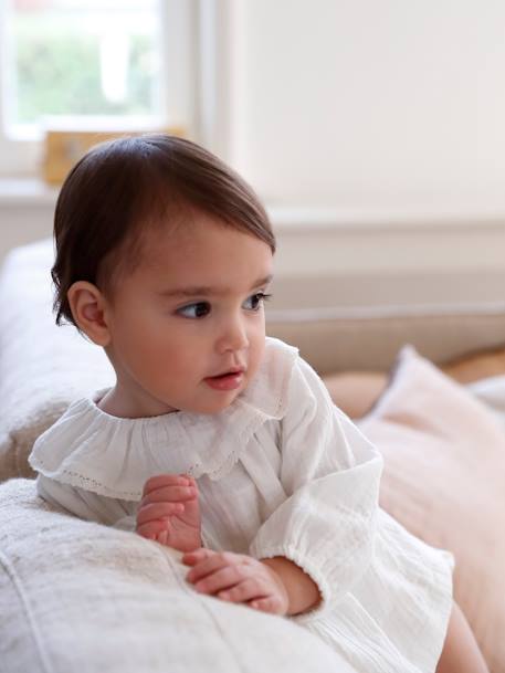 Blouse en gaze de coton bébé col volanté écru 5 - vertbaudet enfant 