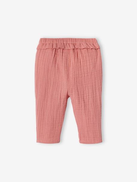 Pantalon en gaze de coton bébé bleu grisé+écru+vieux rose 9 - vertbaudet enfant 