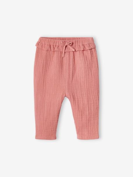 Pantalon en gaze de coton bébé bleu grisé+écru+vieux rose 8 - vertbaudet enfant 