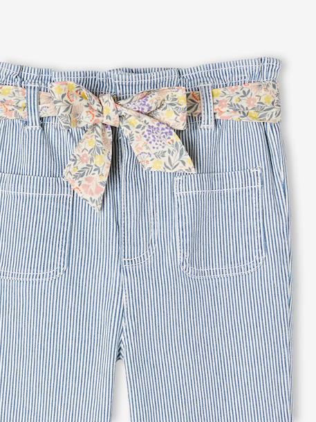 Pantalon paperbag rayé fille et sa ceinture imprimée fleurs rayé bleu 4 - vertbaudet enfant 