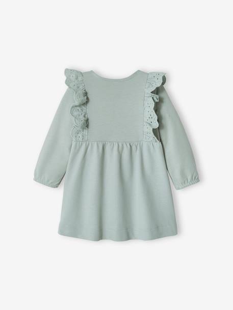 Robe en molleton bébé volant en broderie anglaise bleu grisé+caramel 4 - vertbaudet enfant 