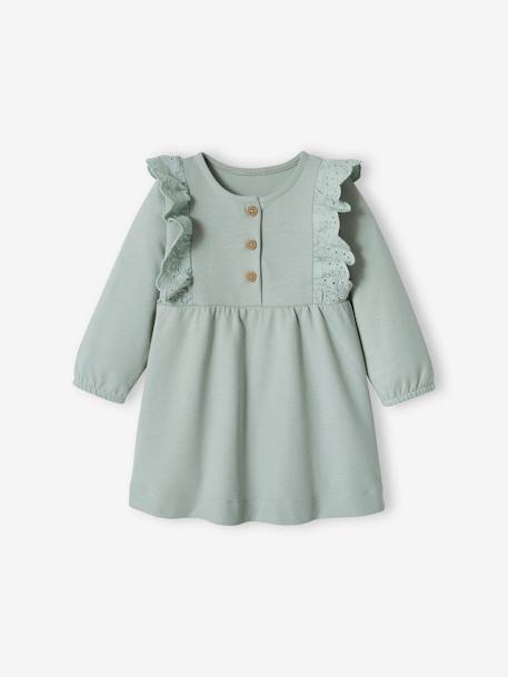 Robe en molleton bébé volant en broderie anglaise bleu grisé+caramel 3 - vertbaudet enfant 