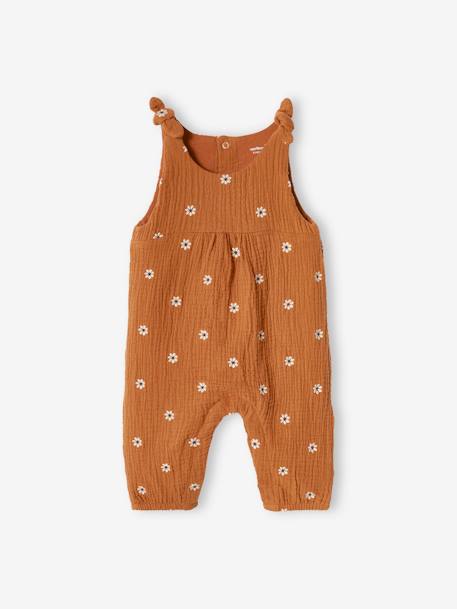 Combinaison bébé naissance brodée en gaze de coton cacao+écru+rose pâle+tilleul 1 - vertbaudet enfant 