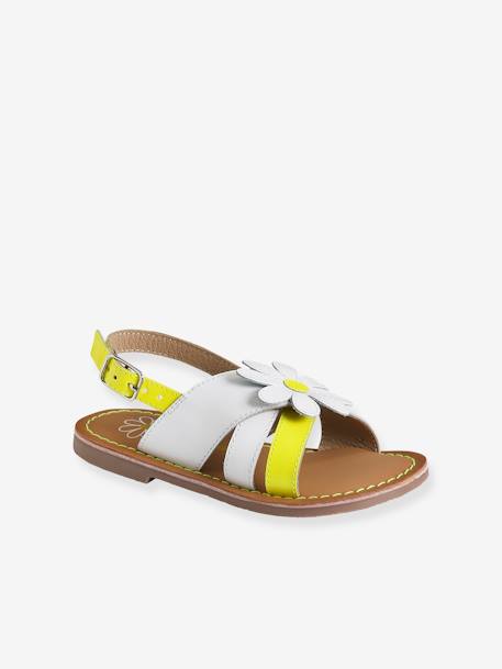 Sandales cuir et cuir fluo fille blanc 1 - vertbaudet enfant 