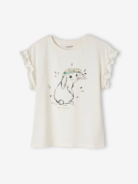 Fille-T-shirt, sous-pull-T-shirt-T-shirt à motif irisé fille manches courtes volantées