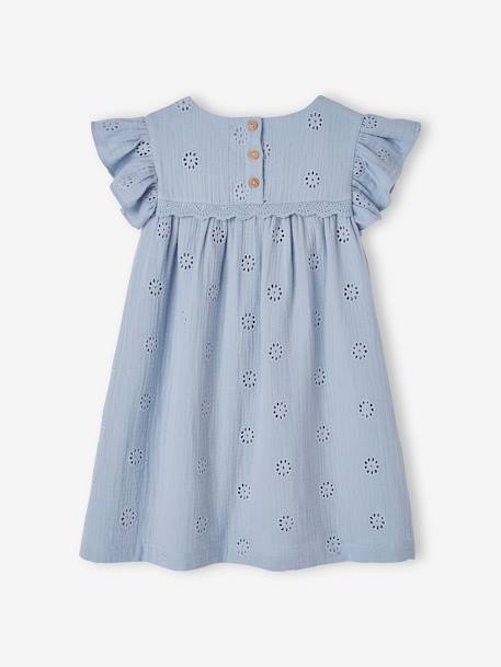 Robe cérémonie brodée fleurs en gaze de coton fille bleu pâle+jaune pastel+rose poudré+vanille 2 - vertbaudet enfant 