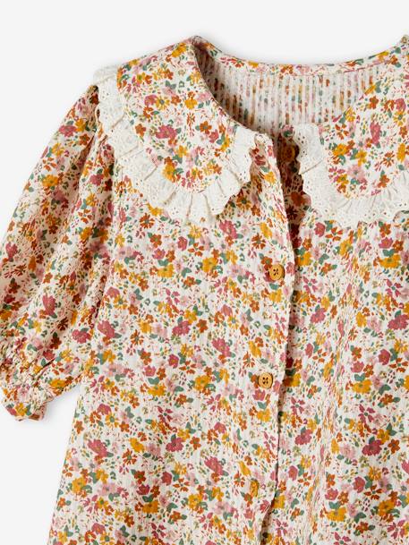 Chemise à fleurs col claudine fille manches courtes écru 5 - vertbaudet enfant 