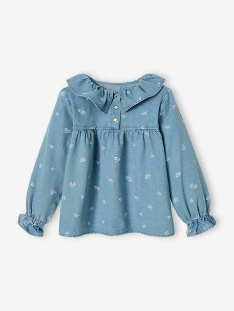 Chemise denim à collerette motifs fleurs fille  - vertbaudet enfant