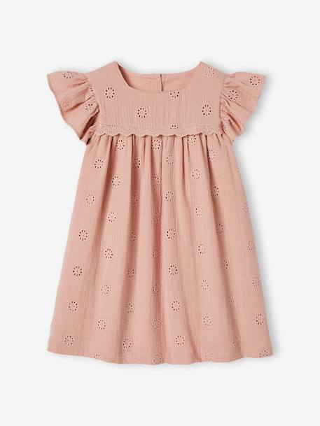 Robe cérémonie en broderie anglaise fille gaze de coton bleu pâle+jaune pastel+rose poudré+vanille 10 - vertbaudet enfant 