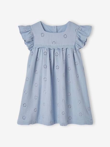 Robe cérémonie brodée fleurs en gaze de coton fille bleu pâle+jaune pastel+rose poudré+vanille 1 - vertbaudet enfant 