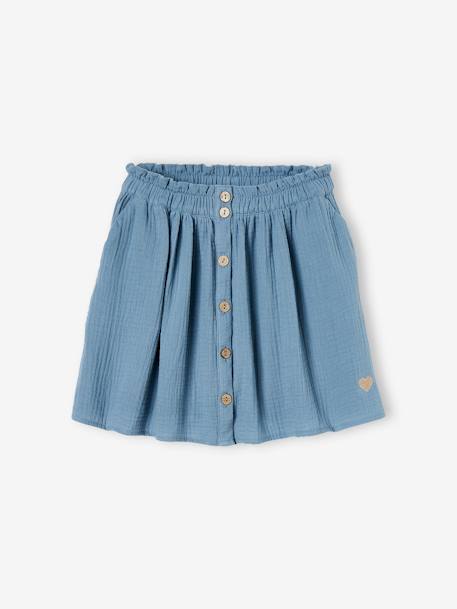 Jupe couleur en gaze de coton fille bleu grisé+jaune pâle+pistache+rose 1 - vertbaudet enfant 