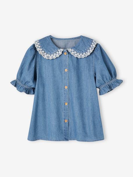 Chemise en jean col claudine fille manches courtes stone 3 - vertbaudet enfant 