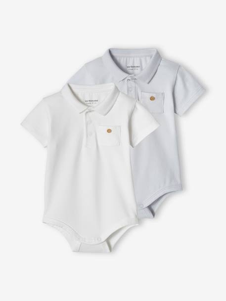 Lot de 2 bodies bébé naissance ouverture polo avec poche  - vertbaudet enfant