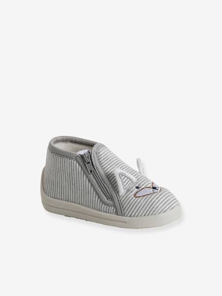 Chaussons zippés bébé en toile rayé gris 1 - vertbaudet enfant 