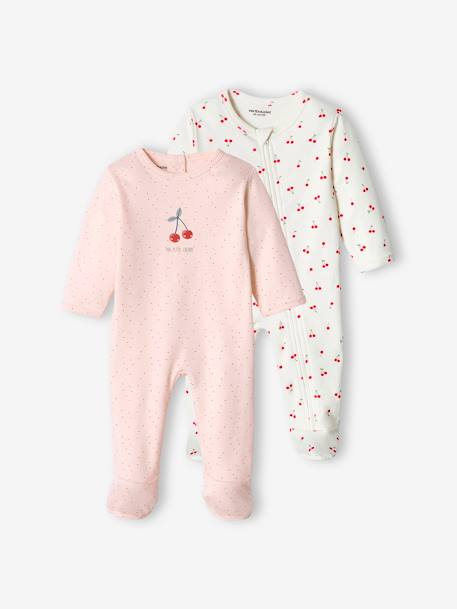 Lot de 2 dors-bien 'cerise' bébé fille interlock rose pâle 1 - vertbaudet enfant 