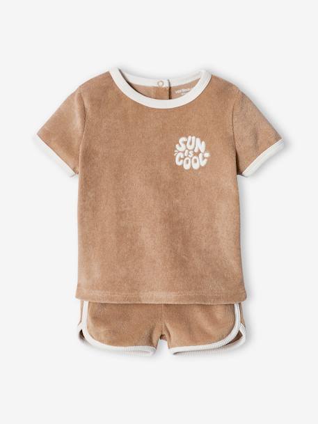 Ensemble en éponge bébé T-shirt + short taupe 3 - vertbaudet enfant 