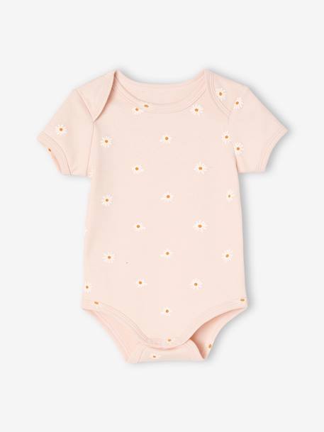 Lot de 5 bodies marguerites manches courtes bébé ouverture US rose pâle 6 - vertbaudet enfant 