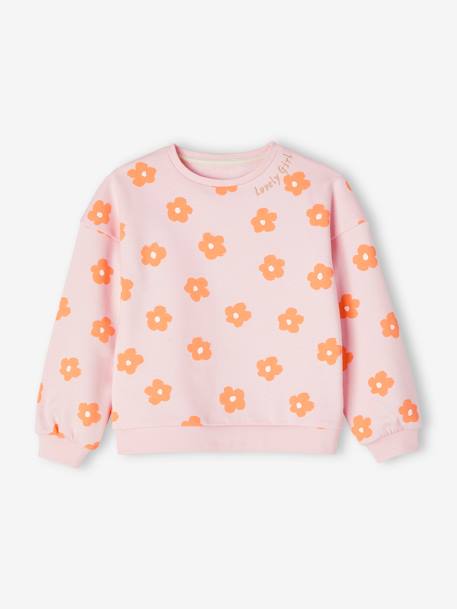 Sweat motifs fantaisie fille bleu chambray+écru+rose pâle+rouge 9 - vertbaudet enfant 