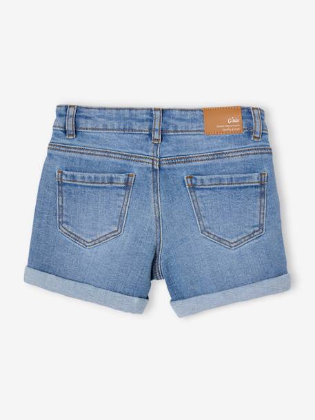 Short en jean brodé fleurs fille noeud imprimé fleurs denim brut+double stone+stone 6 - vertbaudet enfant 