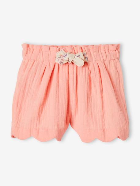 Short cérémonie en gaze de coton finitions écailles fille bleu+bleu imprimé+corail+rose nude 8 - vertbaudet enfant 