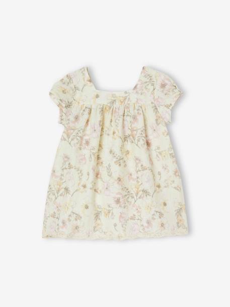 Robe fleurie bébé manches courtes écru 1 - vertbaudet enfant 