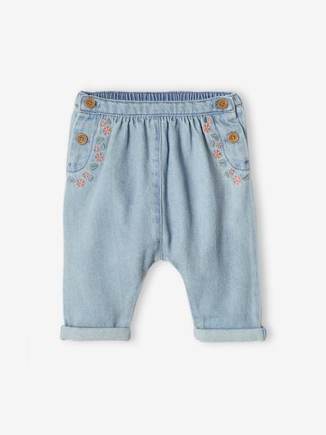 Sarouel brodé bébé en denim cappuccino+denim bleached 5 - vertbaudet enfant 