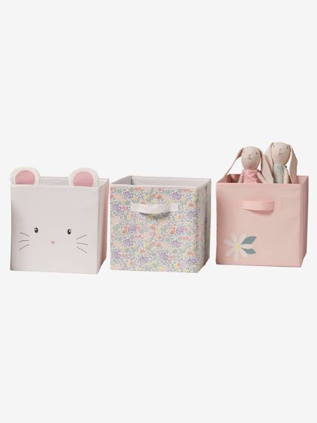 Lot de 3 bacs de rangement Souris Champêtre blanc imprimé 1 - vertbaudet enfant 