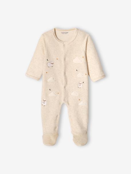 Dors-bien en velours bébé ouverture devant beige chiné 1 - vertbaudet enfant 