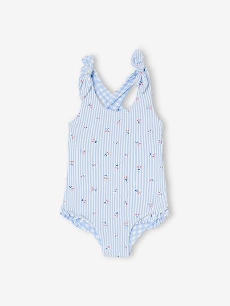 Bébé-Maillot de bain, accessoires de plage-Maillot de bain 1 pièce bébé fille réversible vichy/rayures et fleurs