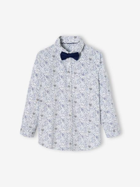 Chemise à fleurs et son noeud papillon garçon bleu imprimé+vert imprimé 1 - vertbaudet enfant 