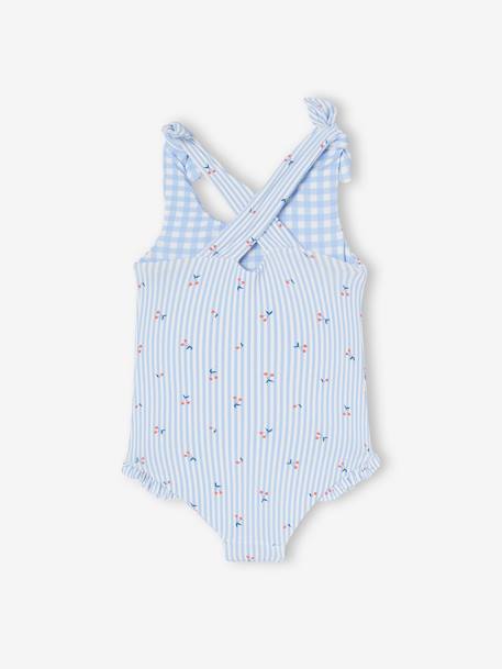 Maillot de bain 1 pièce bébé fille réversible vichy/rayures et fleurs bleu ciel 2 - vertbaudet enfant 