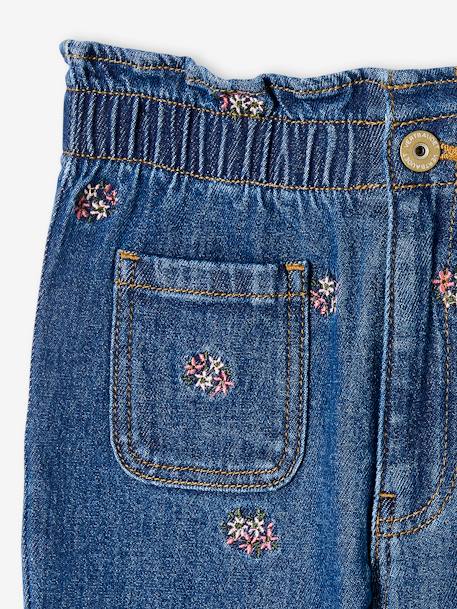 Jean paperbag brodé fleurs fille bleu jean+double stone 4 - vertbaudet enfant 