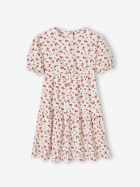 Robe à volant fille manches 3/4 corail+écru 10 - vertbaudet enfant 