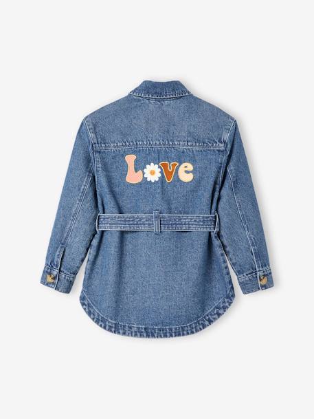 Veste saharienne en jean fille inscription 'love' brodée dos stone 2 - vertbaudet enfant 