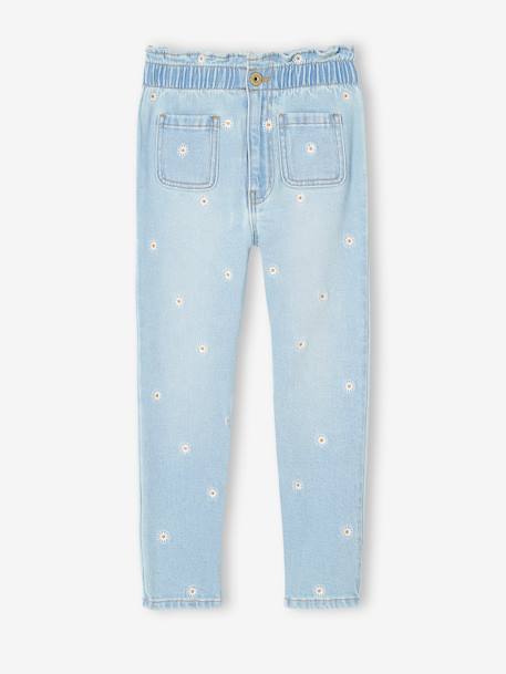 Jean paperbag brodé fleurs fille bleu jean+double stone 7 - vertbaudet enfant 