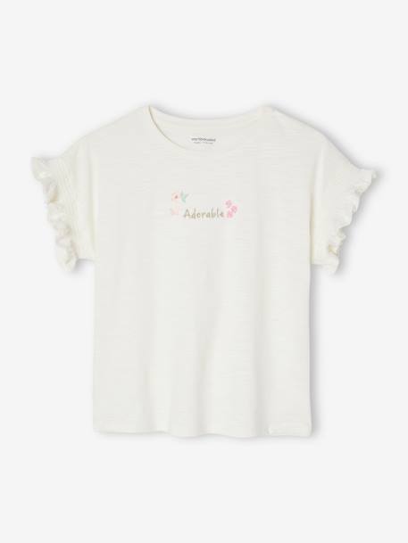 T-shirt fille brodé 'adorable' manches courtes smockées écru 3 - vertbaudet enfant 