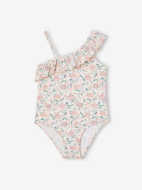 Fille-Maillot de bain 1 pièce asymétrique imprimé et volanté fille