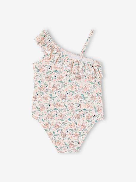 Maillot de bain 1 pièce asymétrique imprimé et volanté fille pêche 2 - vertbaudet enfant 