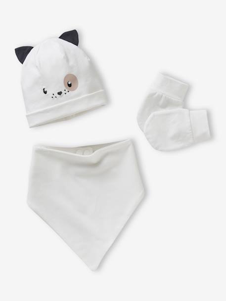 Ensemble chien bonnet + moufles + foulard bébé imprimé personnalisable  - vertbaudet enfant