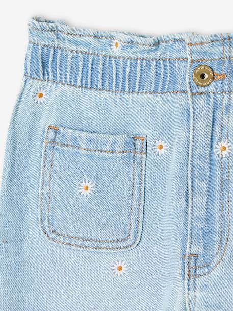 Jean paperbag brodé fleurs fille bleu jean+double stone 10 - vertbaudet enfant 